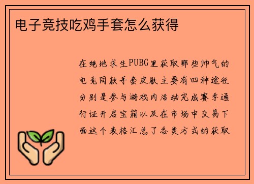 电子竞技吃鸡手套怎么获得